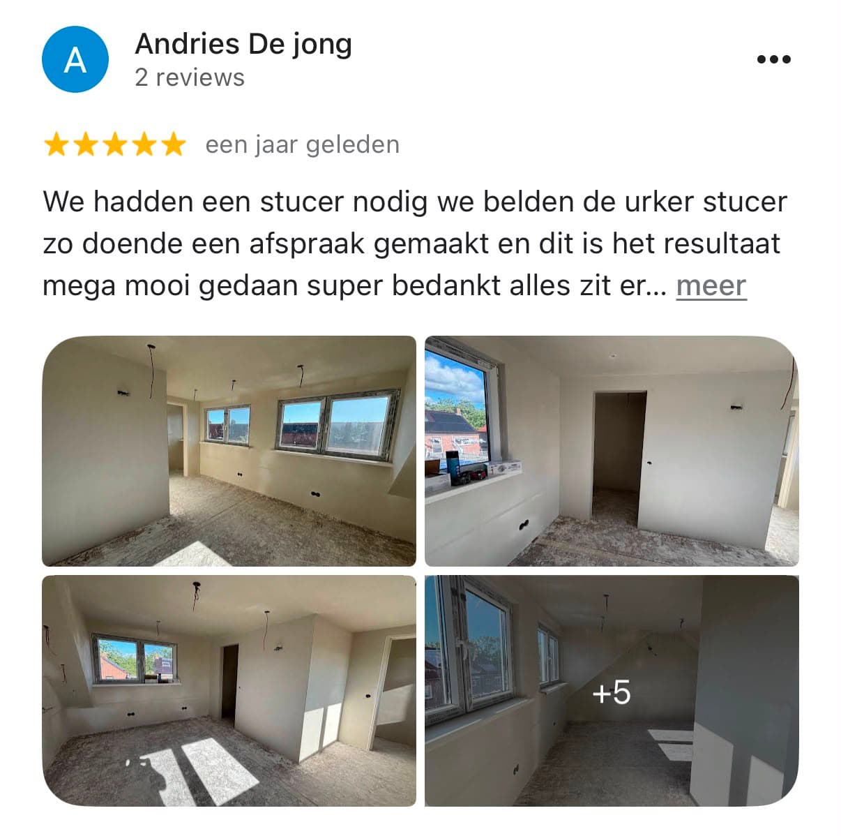 Google-review van Andries de Jong over De Urker Stukadoor