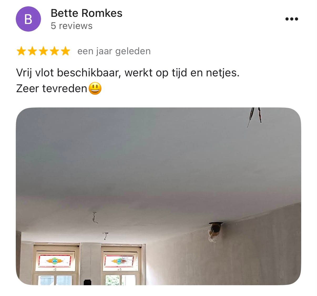 Google-review van Bette Romkes over De Urker Stukadoor