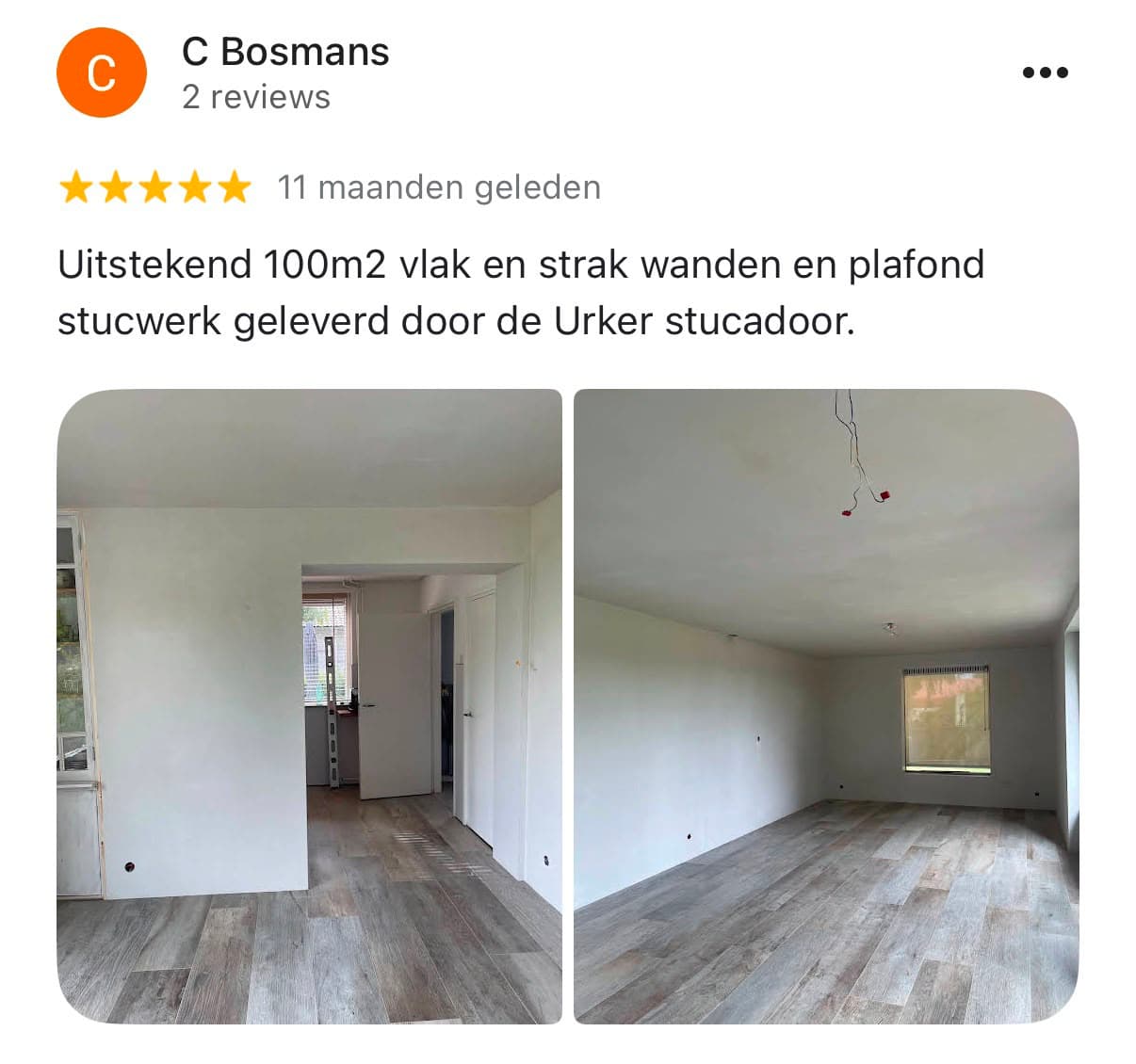 Google-review van C. Bosmans over De Urker Stukadoor