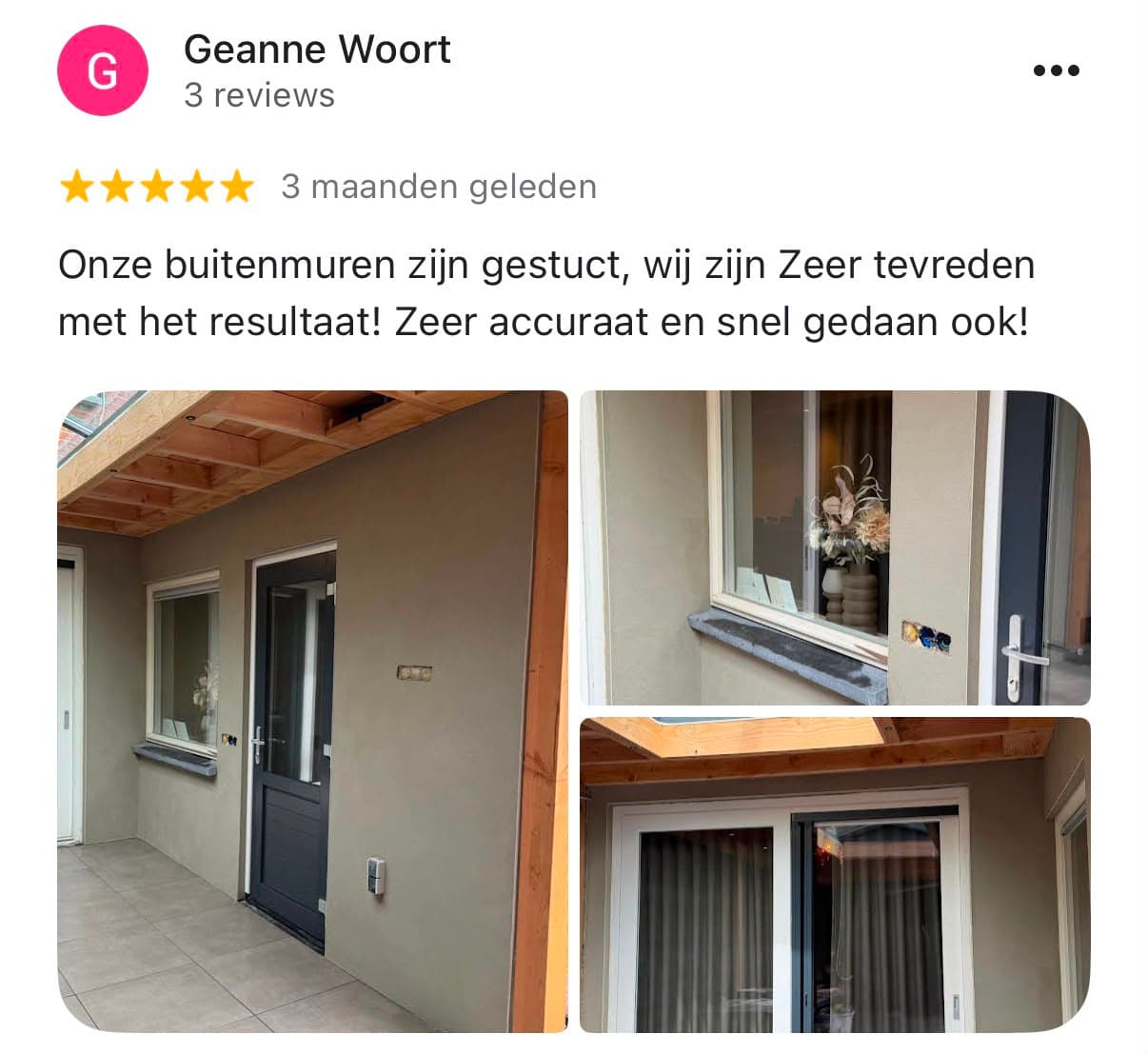 Google-review van Geanne Woort over De Urker Stukadoor