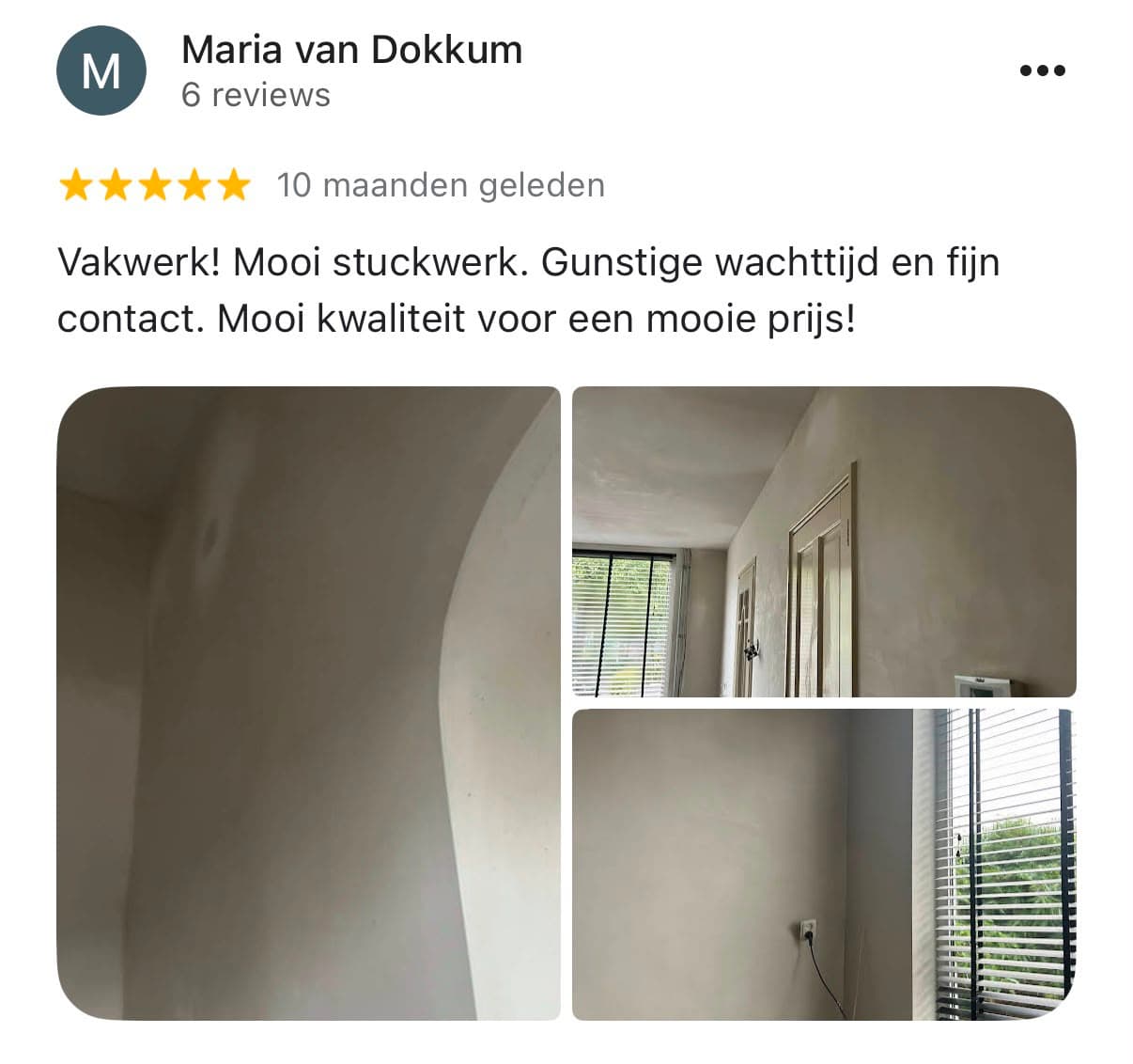 Google-review van Maria van Dokkum over De Urker Stukadoor